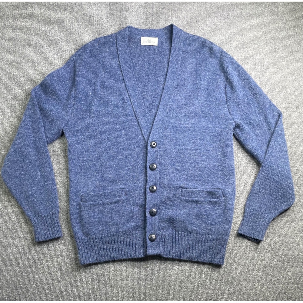 J.J. Cochran Cardigan Men Large Blue‎ Wool Blend Button Front Vintage USA Made